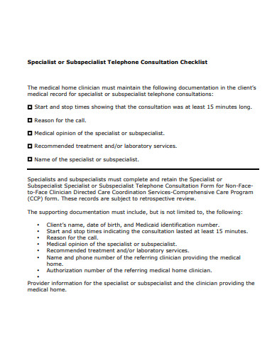 telephone consultation checklist template