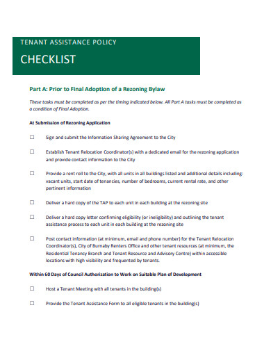 tenant assistance policy checklist template