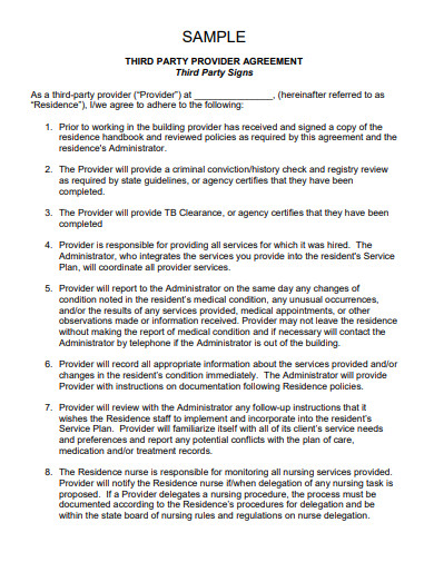 third party provider agreement template
