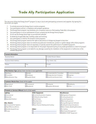 trade participation application template