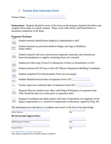 trainee exit interview form template