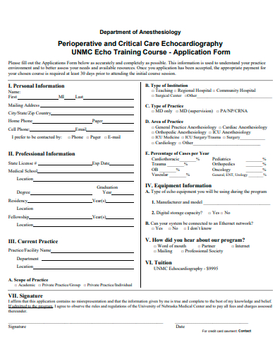 training course application form template