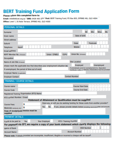 training fund application form template