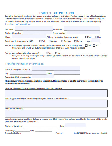 transfer out exit form template