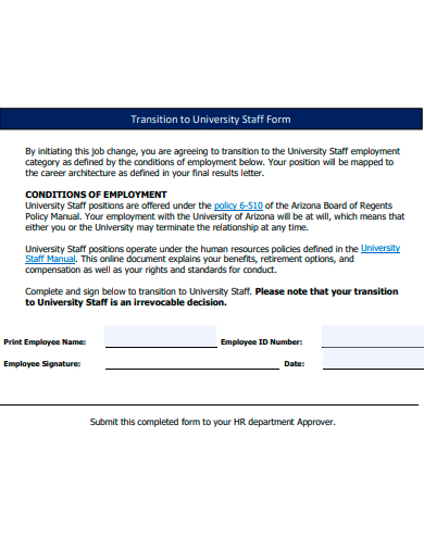 transition to university staff form template