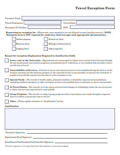 travel exception form template
