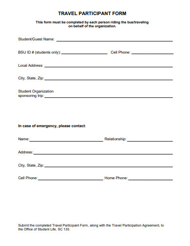 travel participant form template