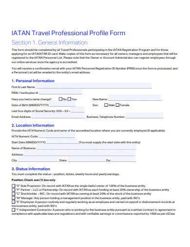travel professional profile form template