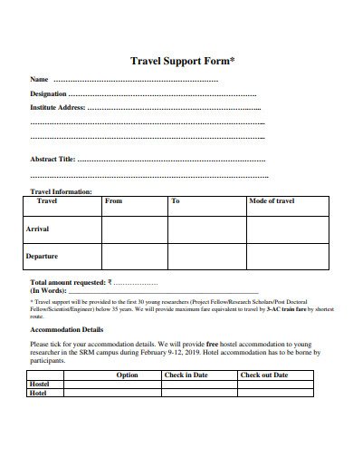 travel support form template