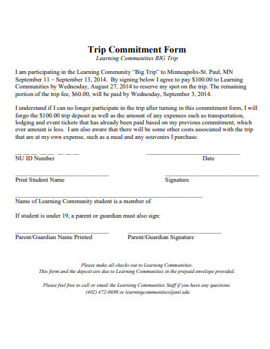 trip commitment form template