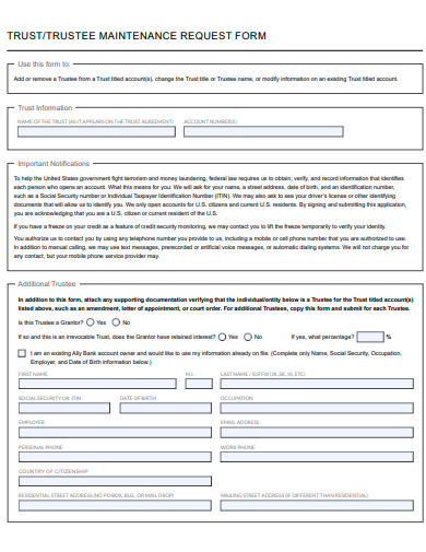 trustee maintenance request form template