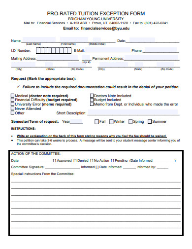 tuition exception form template
