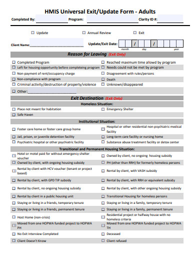 universal exit update form template