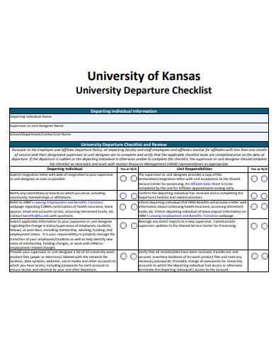 university departure checklist template