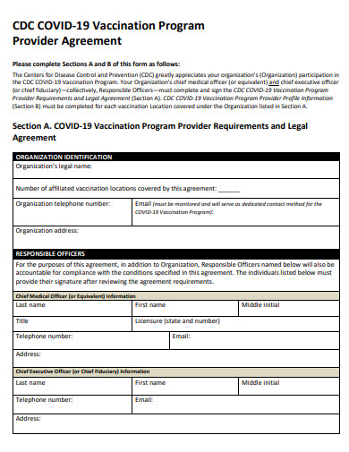 vaccination program provider agreement template