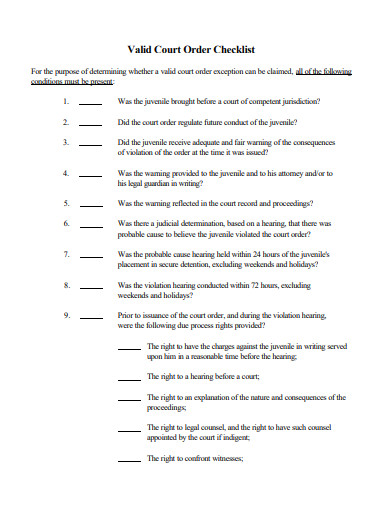 valid court order checklist template