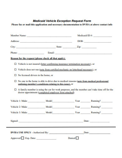 vehicle exception request form template