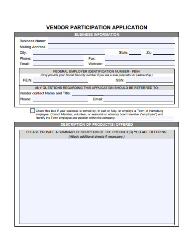vendor participation application template