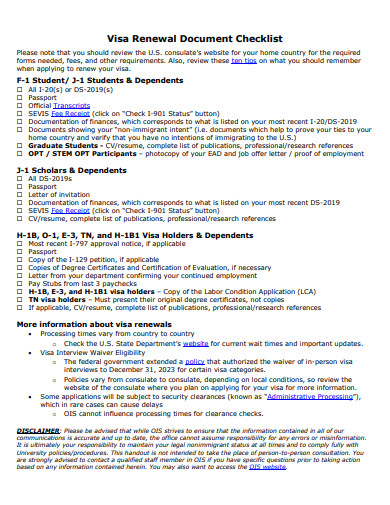 visa renewal document checklist template