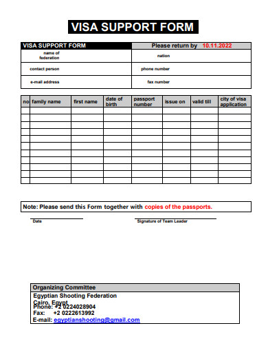 visa support form template