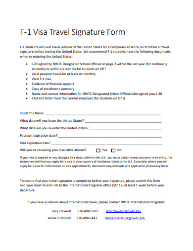 visa travel signature form template