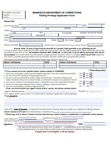visiting privilege application form template