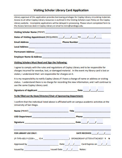 visiting scholar library card application template