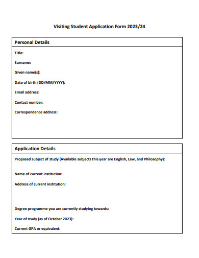 visiting student application form template