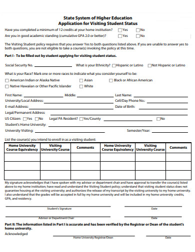 visiting student status application template