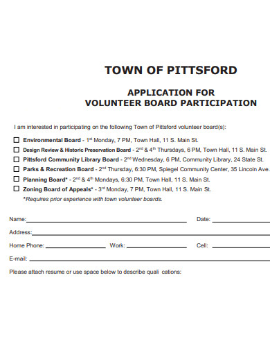 volunteer board participation application template