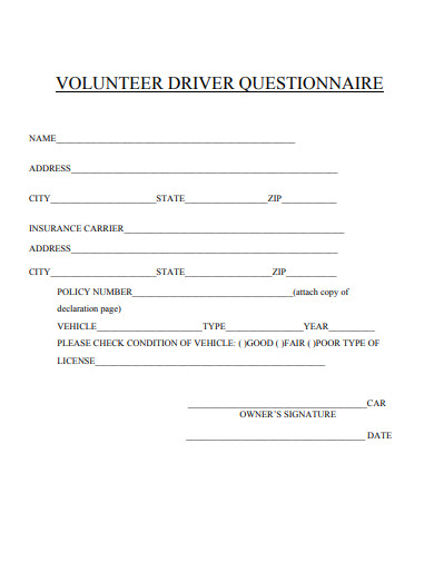 volunteer driver questionnaire template