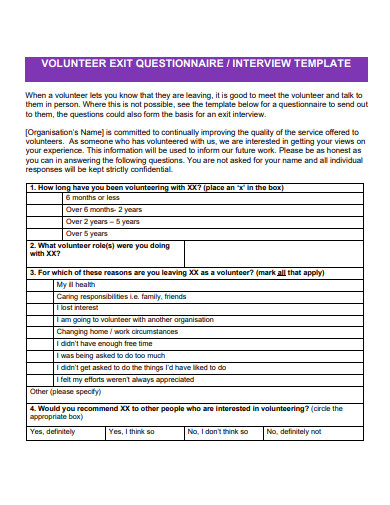 volunteer exit questionnaire template