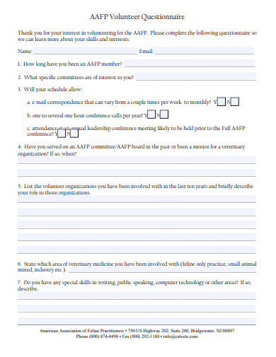 volunteer questionnaire example