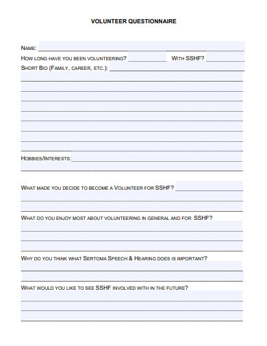 volunteer questionnaire format