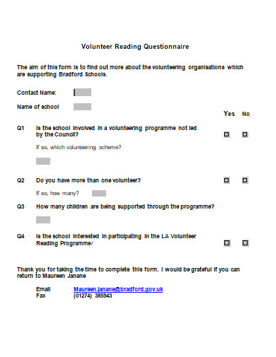 volunteer reading questionnaire template