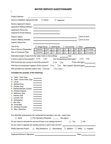 water service questionnaire template