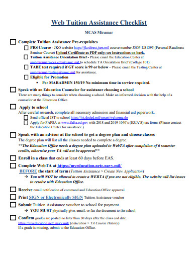 web tuition assistance checklist template