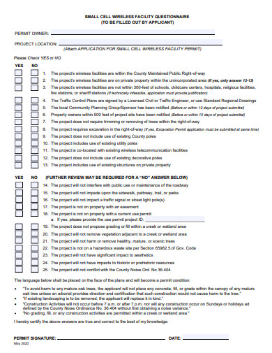 wireless facility questionnaire template