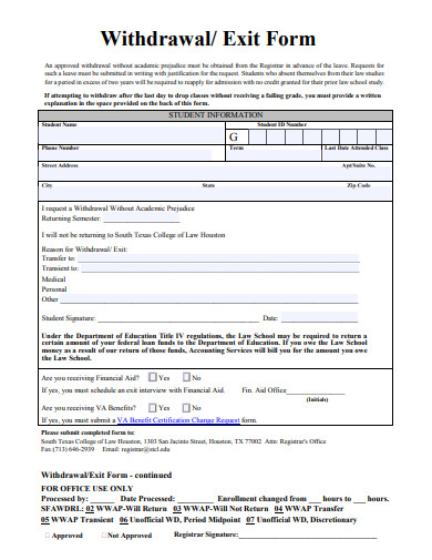 withdrawal exit form template