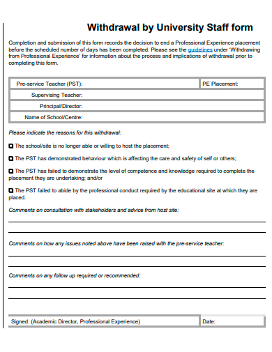 withdrawal by university staff form template