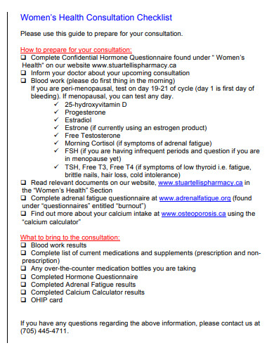 womens health consultation checklist template