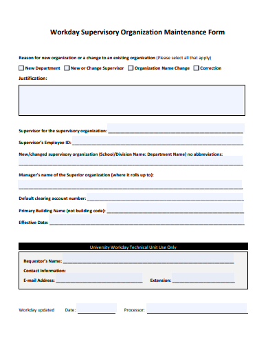 workday supervisory organization maintenance form template