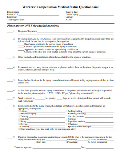 workers compensation medical status questionnaire template