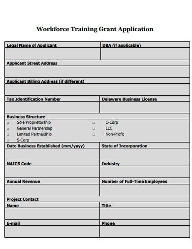 workforce training grant application template