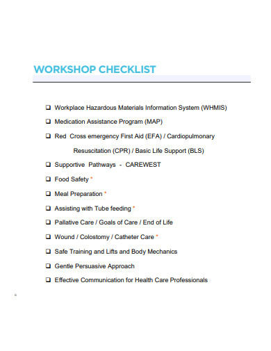 workshop checklist template