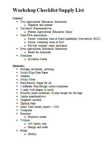 workshop checklist in doc