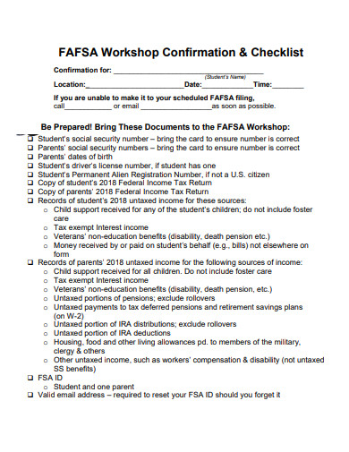 workshop confirmation checklist template
