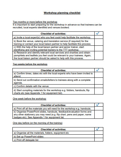 workshop planning checklist template