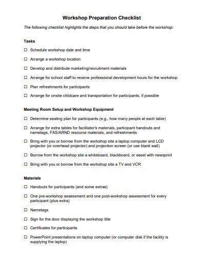workshop preparation checklist template
