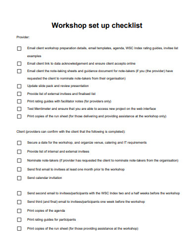 workshop set up checklist template